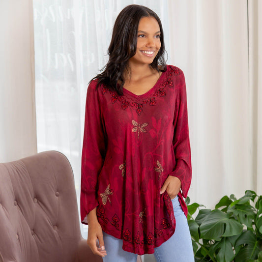 Scarlet Dragonfly Long Sleeve Tunic