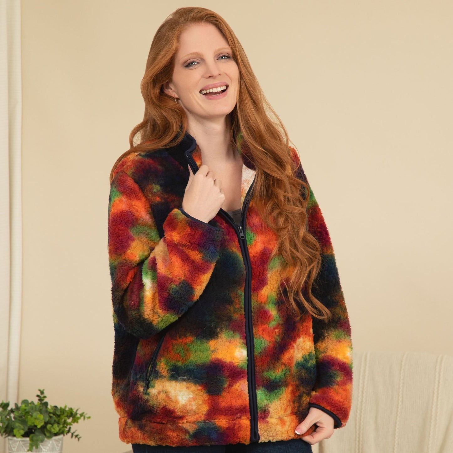 Rainbow Tie-Dye Plush Sherpa Fleece Jacket