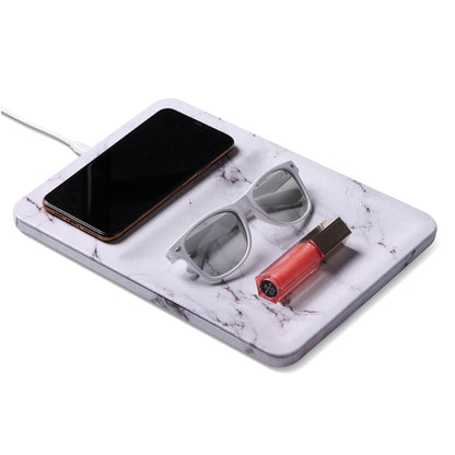 White Marble Wireless Charging Organizer