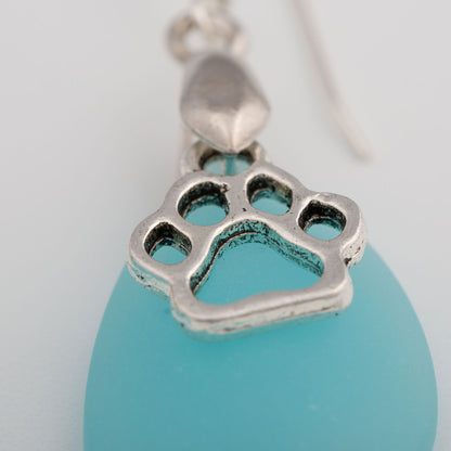 Paw Print Sea Glass Earrings