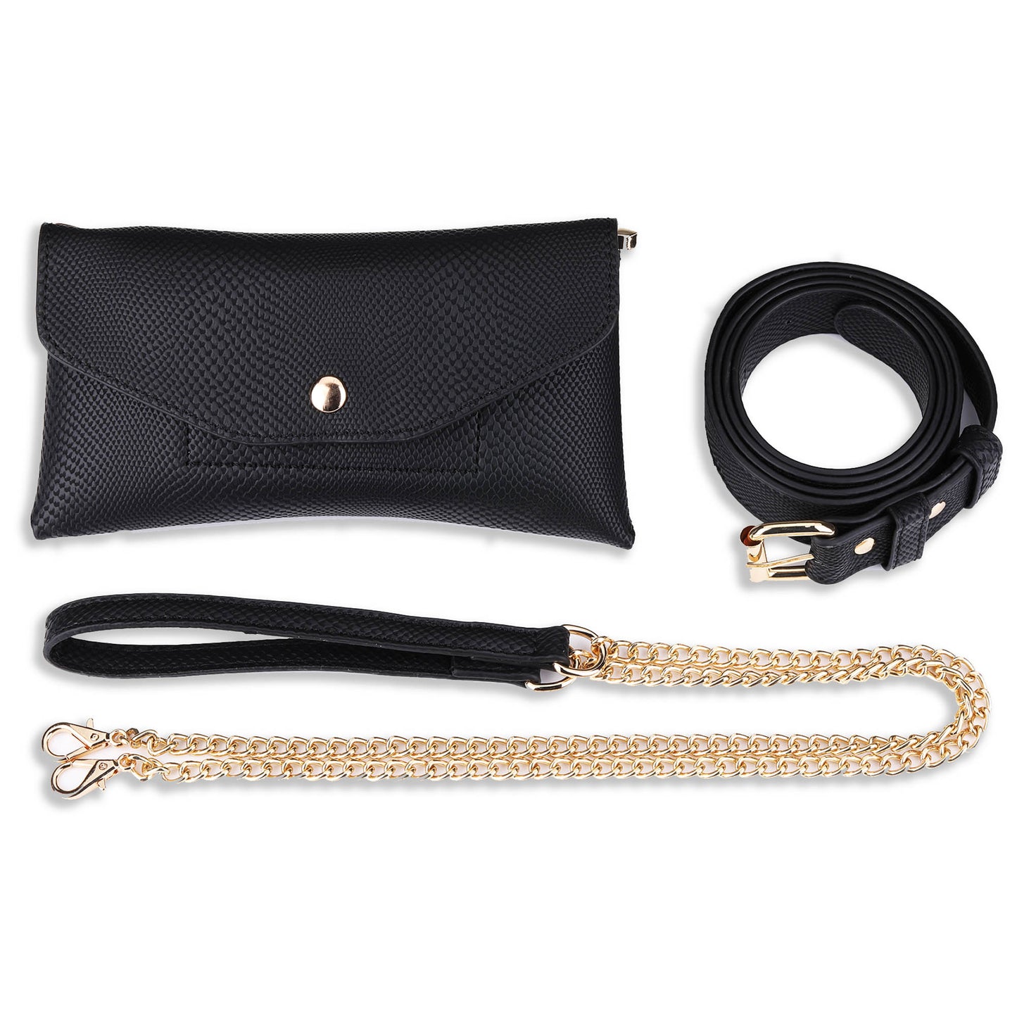 Black Faux Snakeskin Belt Bag