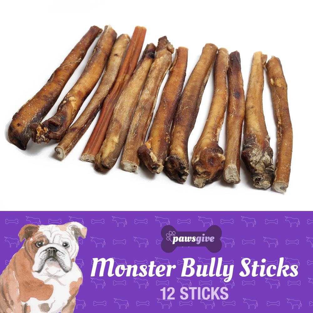 PawsGive - PawsGive Monster 12" Bully Sticks For Dogs From Grass Fed Cattle