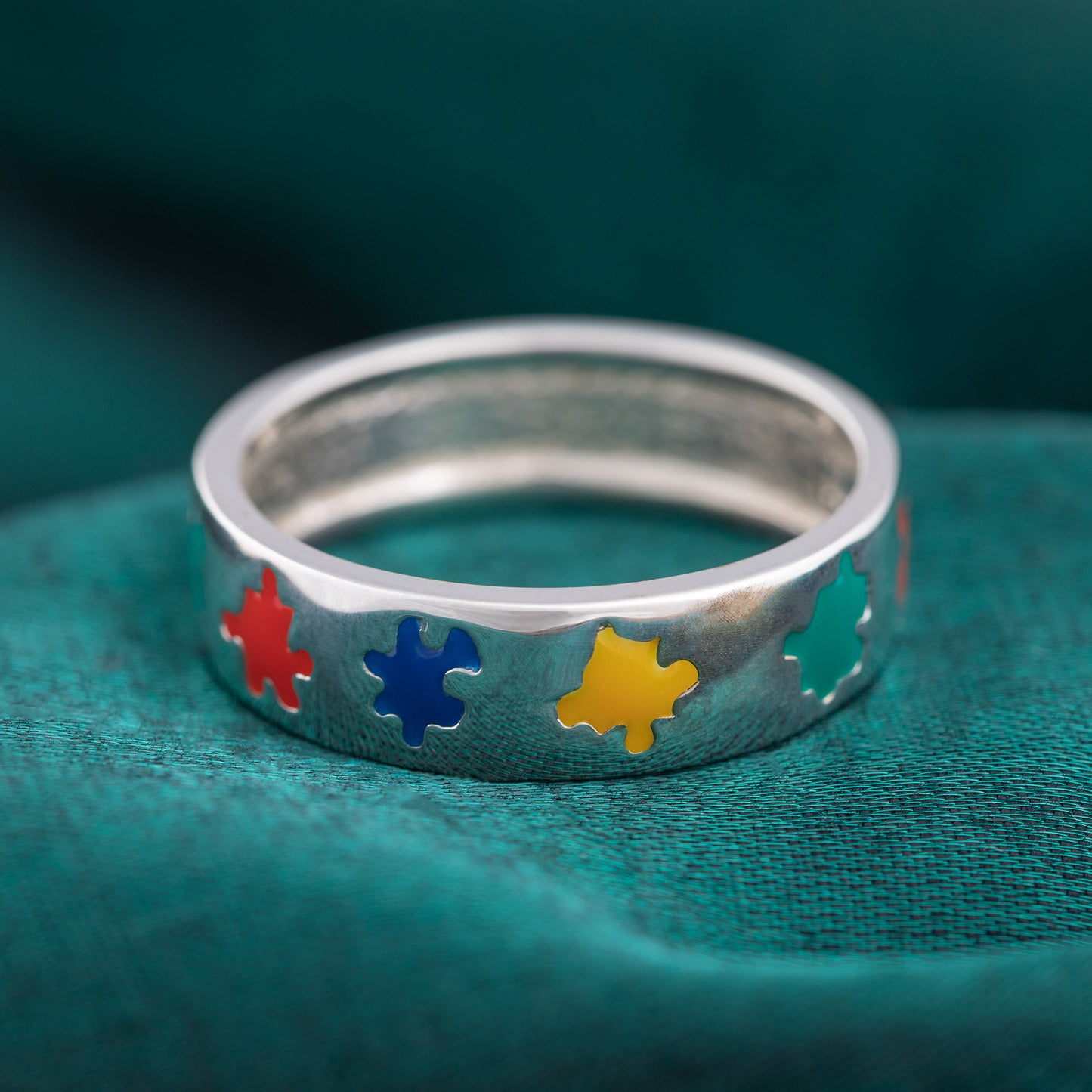 Puzzle Piece Autism Awareness Sterling Ring