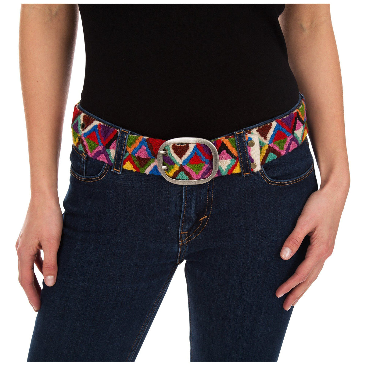 4553 Peru Handwoven Belt, Authentic Peruvian Adjustable Women’s Waist Belt themotherlore | Vintage Handwoven Q main image 2