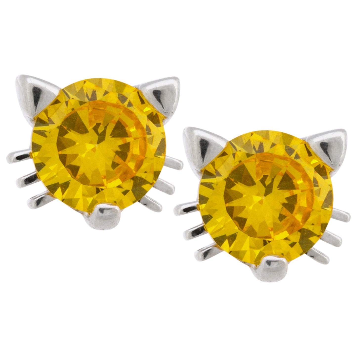 Cat Face Sterling Birthstone Earrings