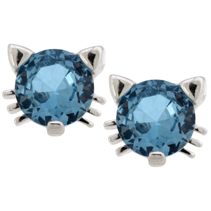 Cat Face Sterling Birthstone Earrings