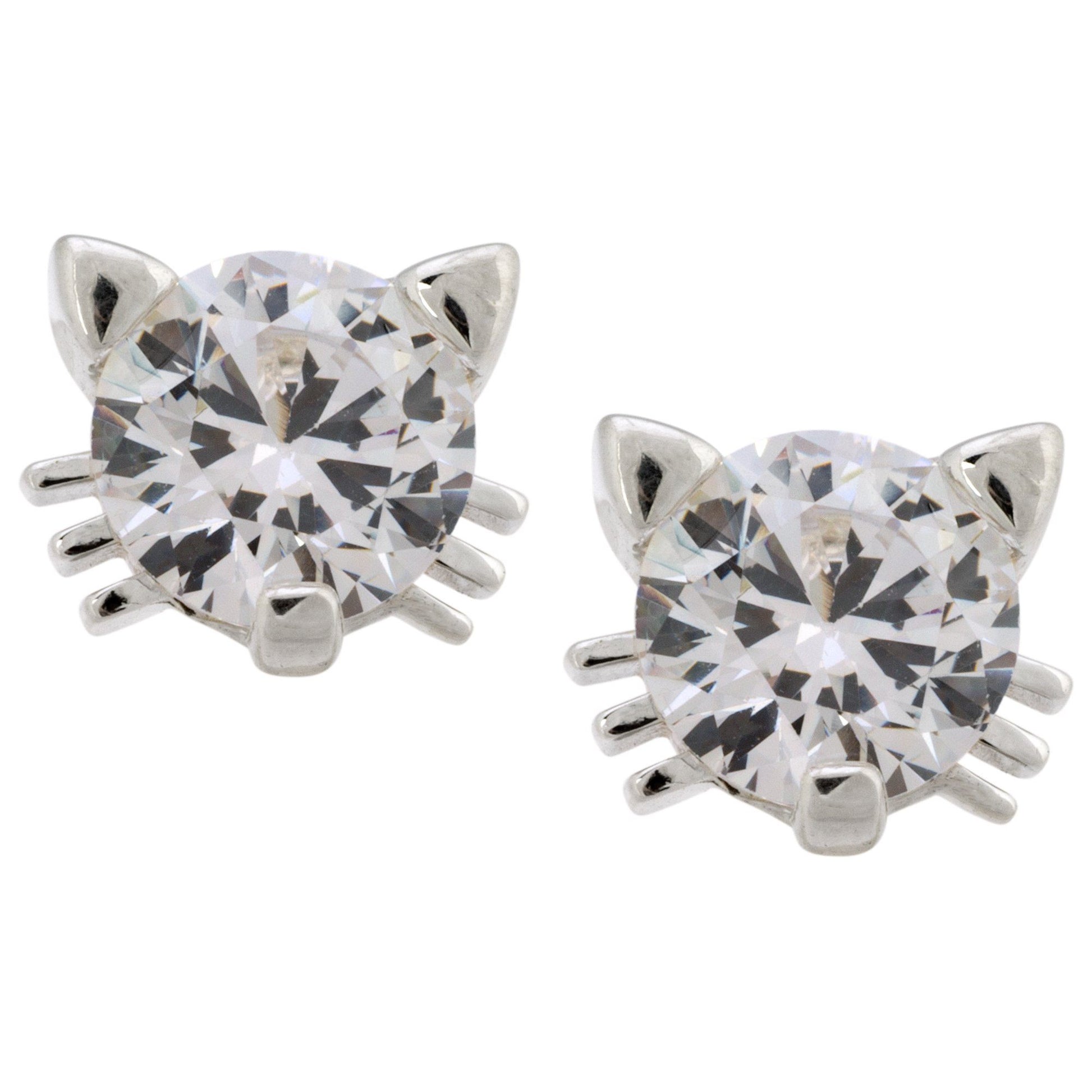 Cat Face Sterling Birthstone Earrings