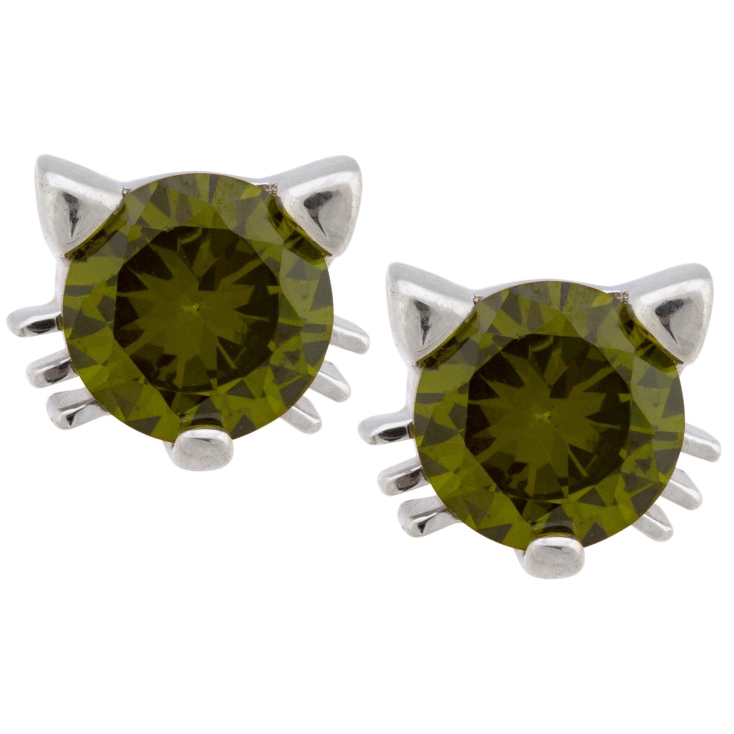 Cat Face Sterling Birthstone Earrings