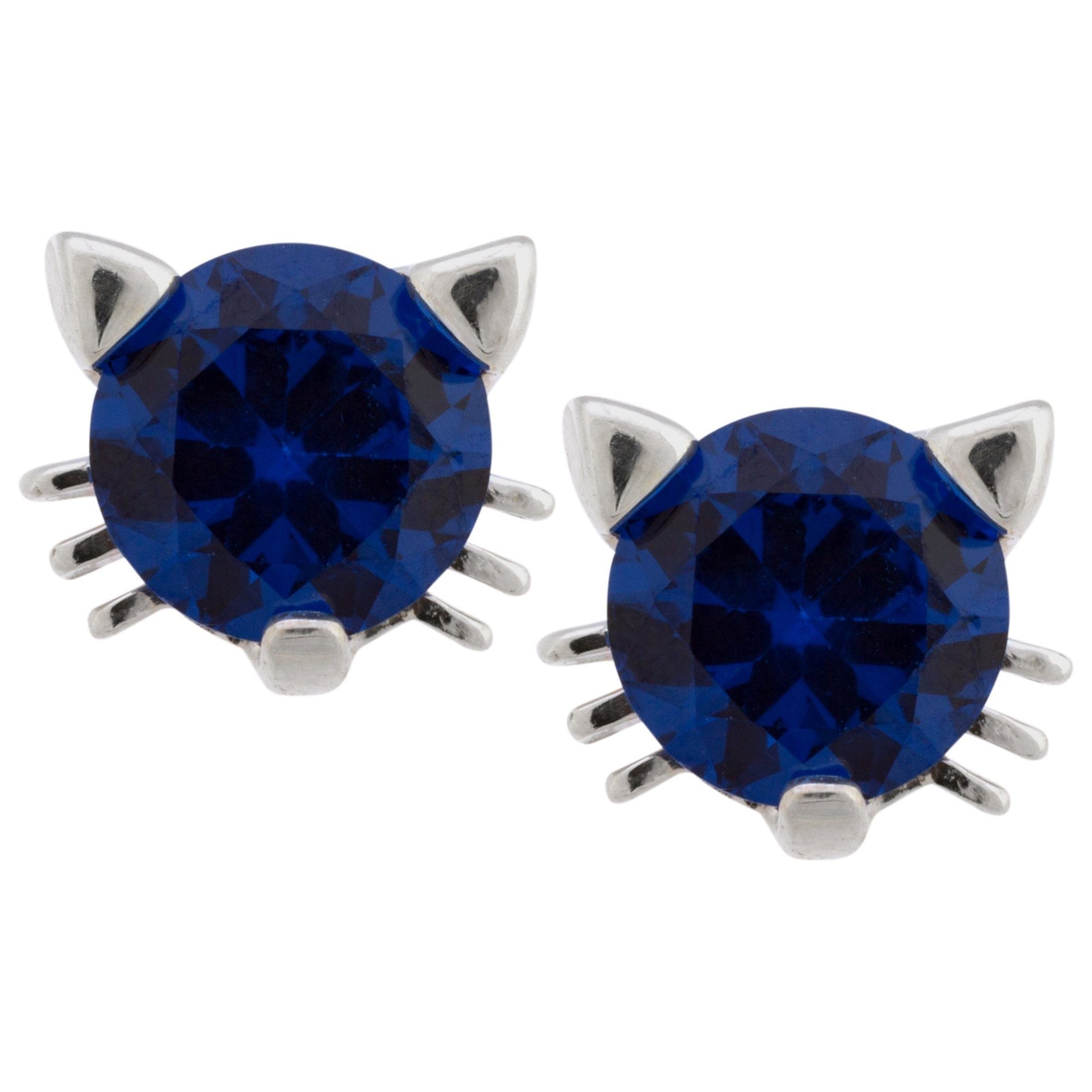 Cat Face Sterling Birthstone Earrings