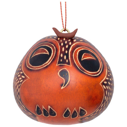 Hand Carved Owl Gourd Ornament