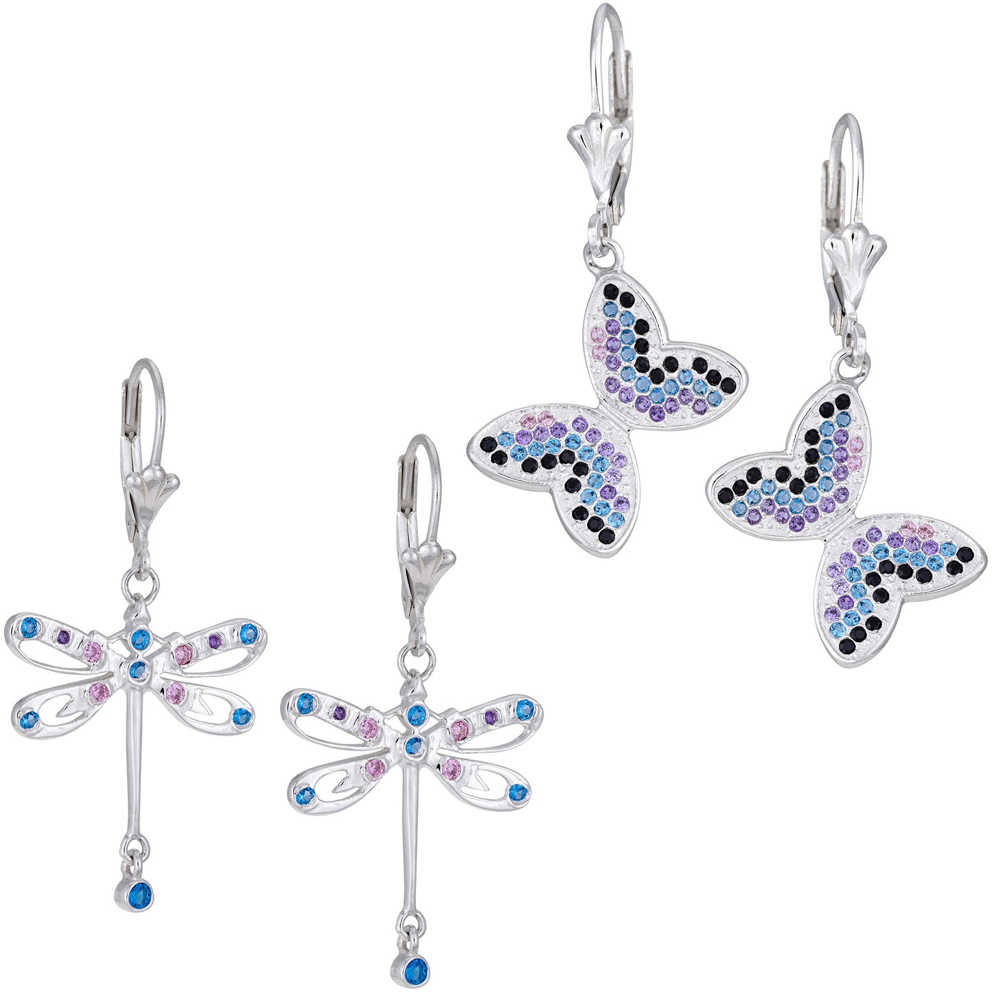 Fluttering Friends Sterling & Crystal Earrings