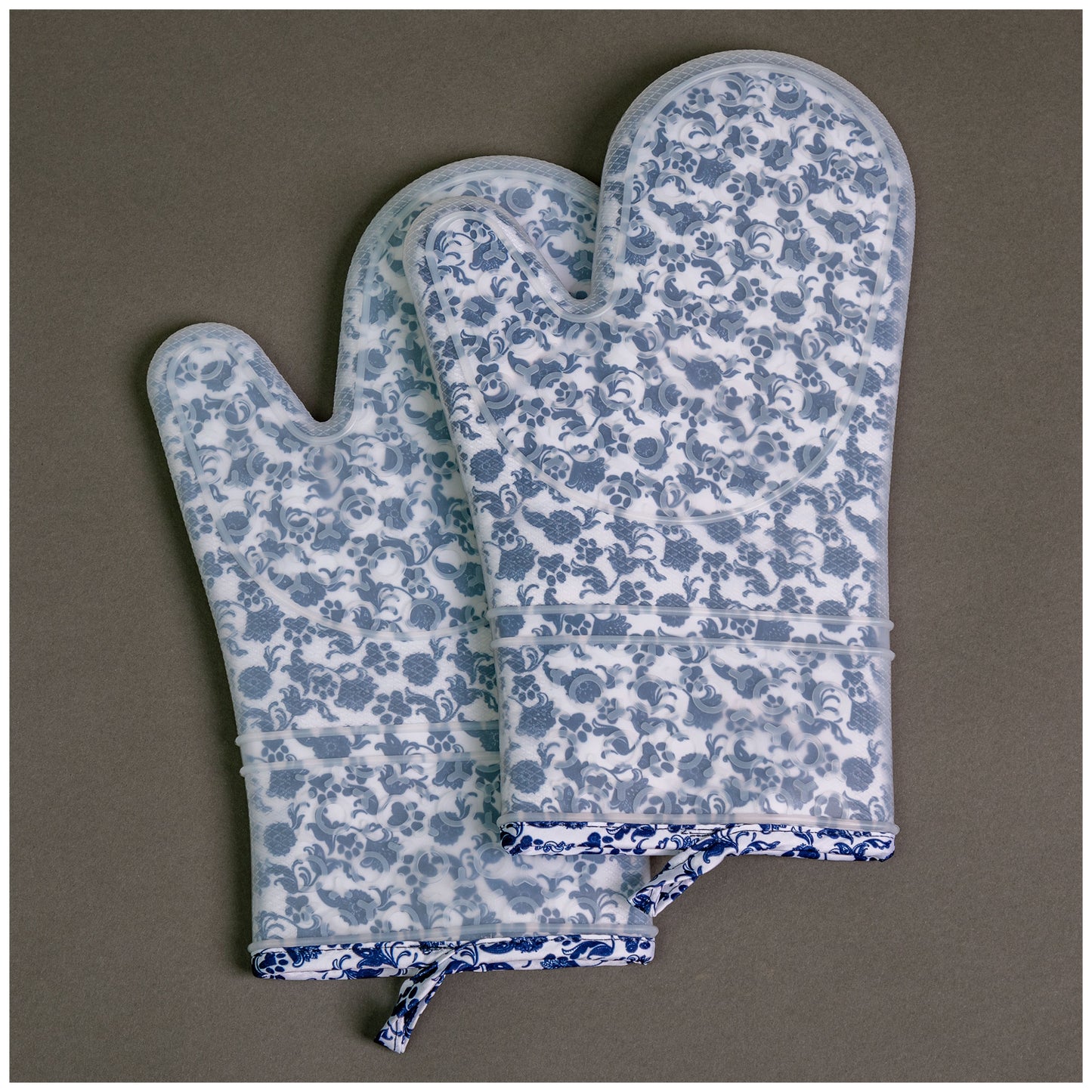 Blue Swirl Paw Silicone Oven Mitt Set