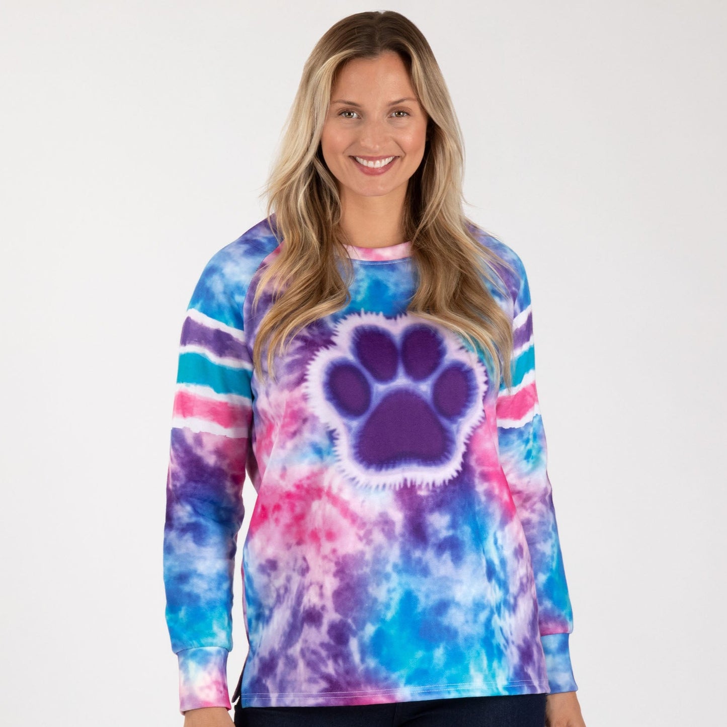 Paw Tie-Dye Stripe Lightweight Crew Sweatshirt