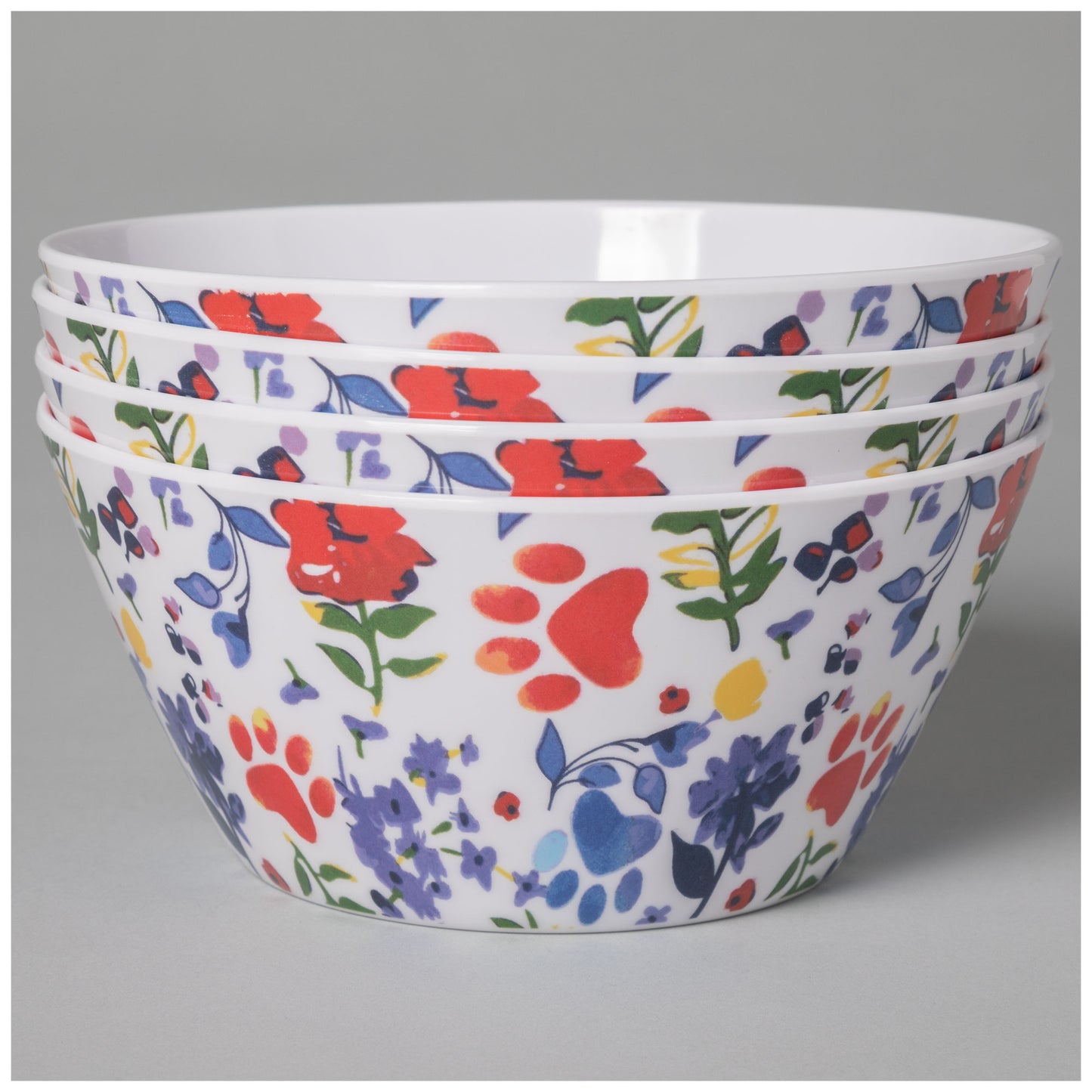 Flower Garden Paws Melamine Dinnerware Set - Set of 4