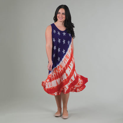 Diagonal Stars & Stripes Sleeveless Long Dress