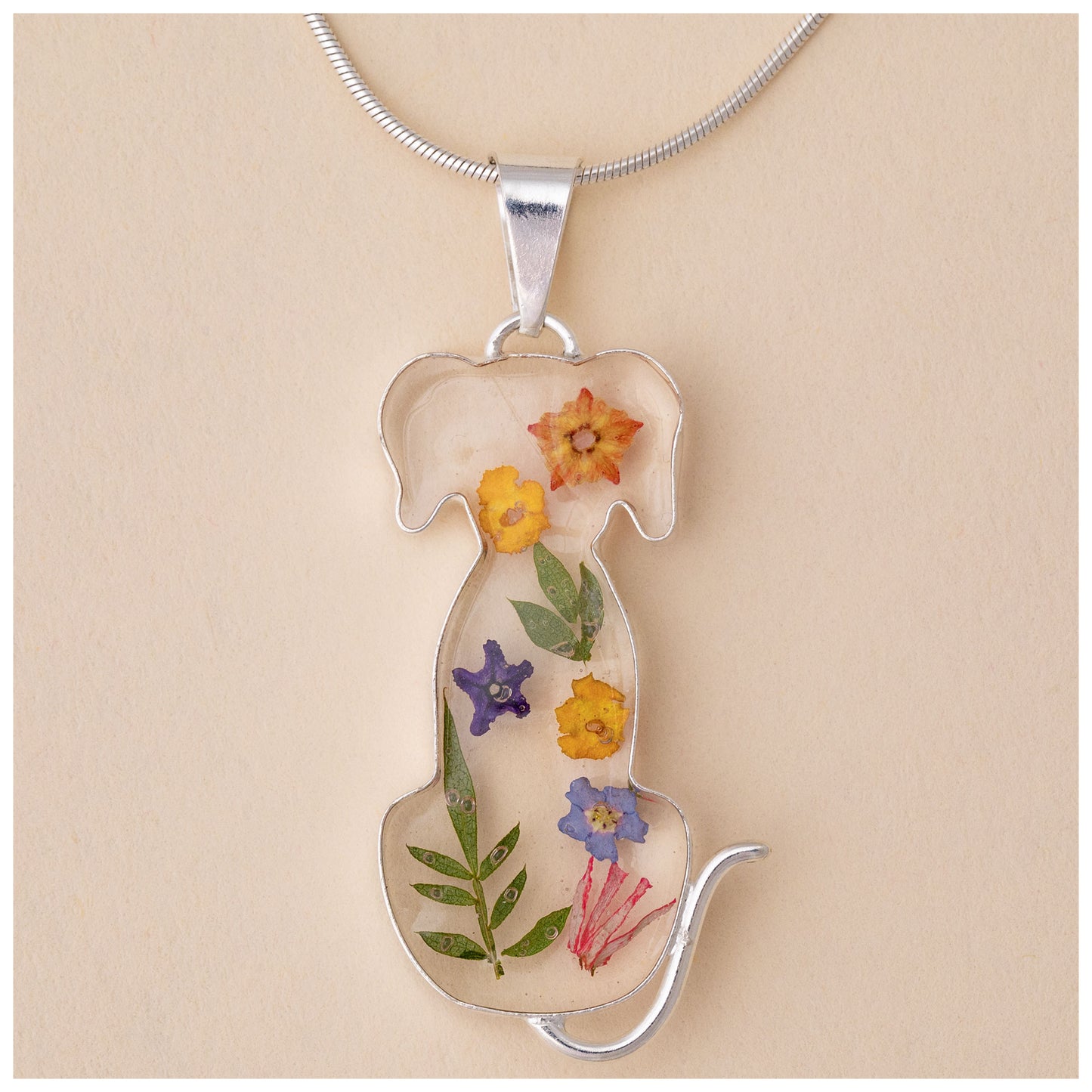 Real Flowers & Sterling Dog Necklace