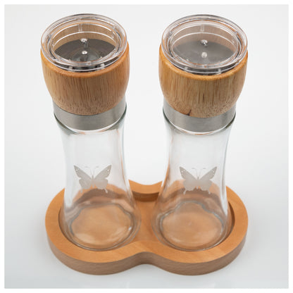 Glass & Wood Salt & Pepper Grinder Set