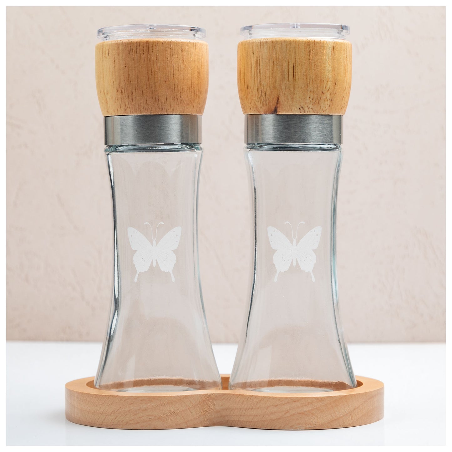 Glass & Wood Salt & Pepper Grinder Set