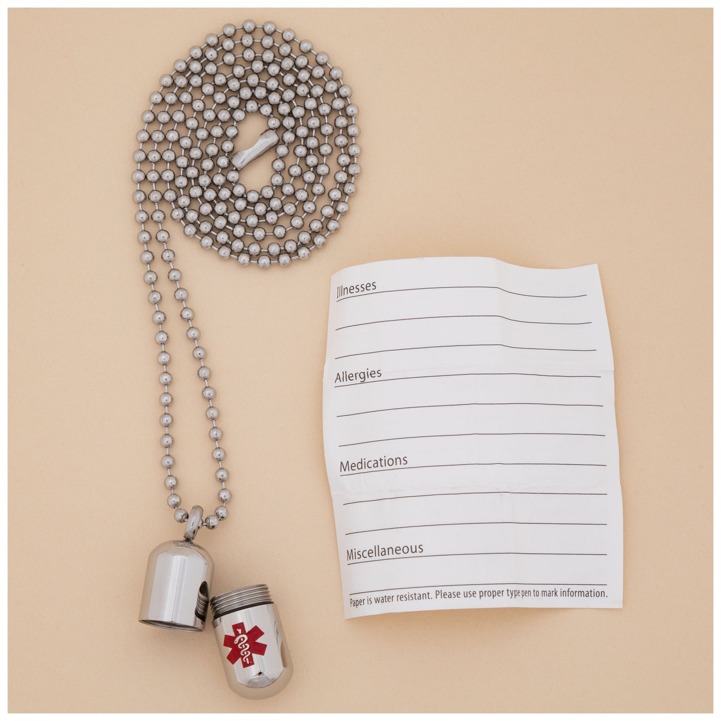 Stainless Steel Medical Alert Pill Container Necklace