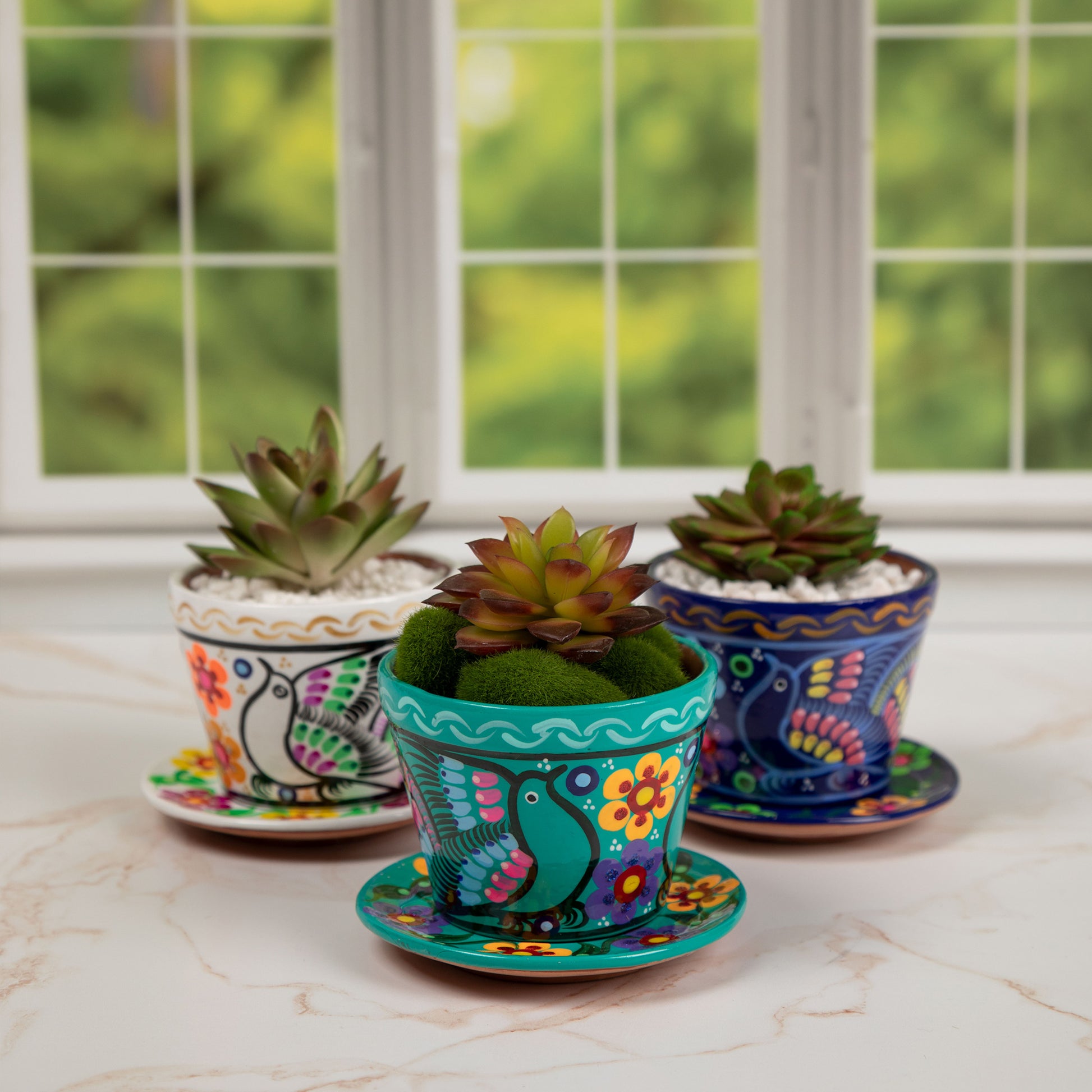 pingani pots for plants Fiesta Hand Painted Small Ceramic Planter - Aqua