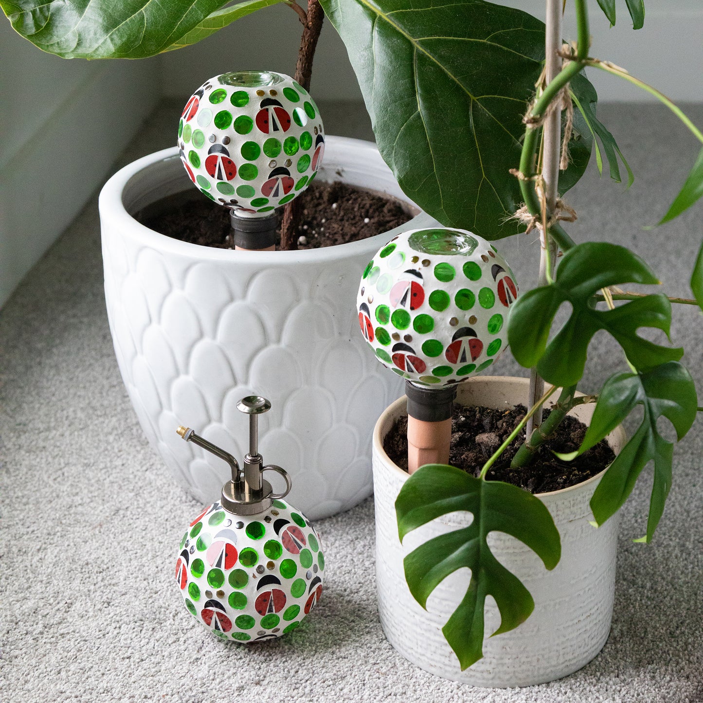 watering globe for plants Mosaic Glass Plant Watering Globe & Mister - Set of 3