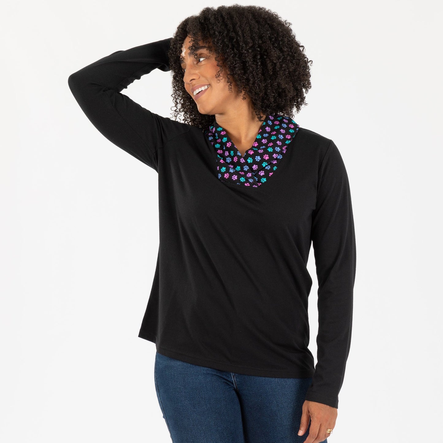 Paw Print Shawl Collar Top