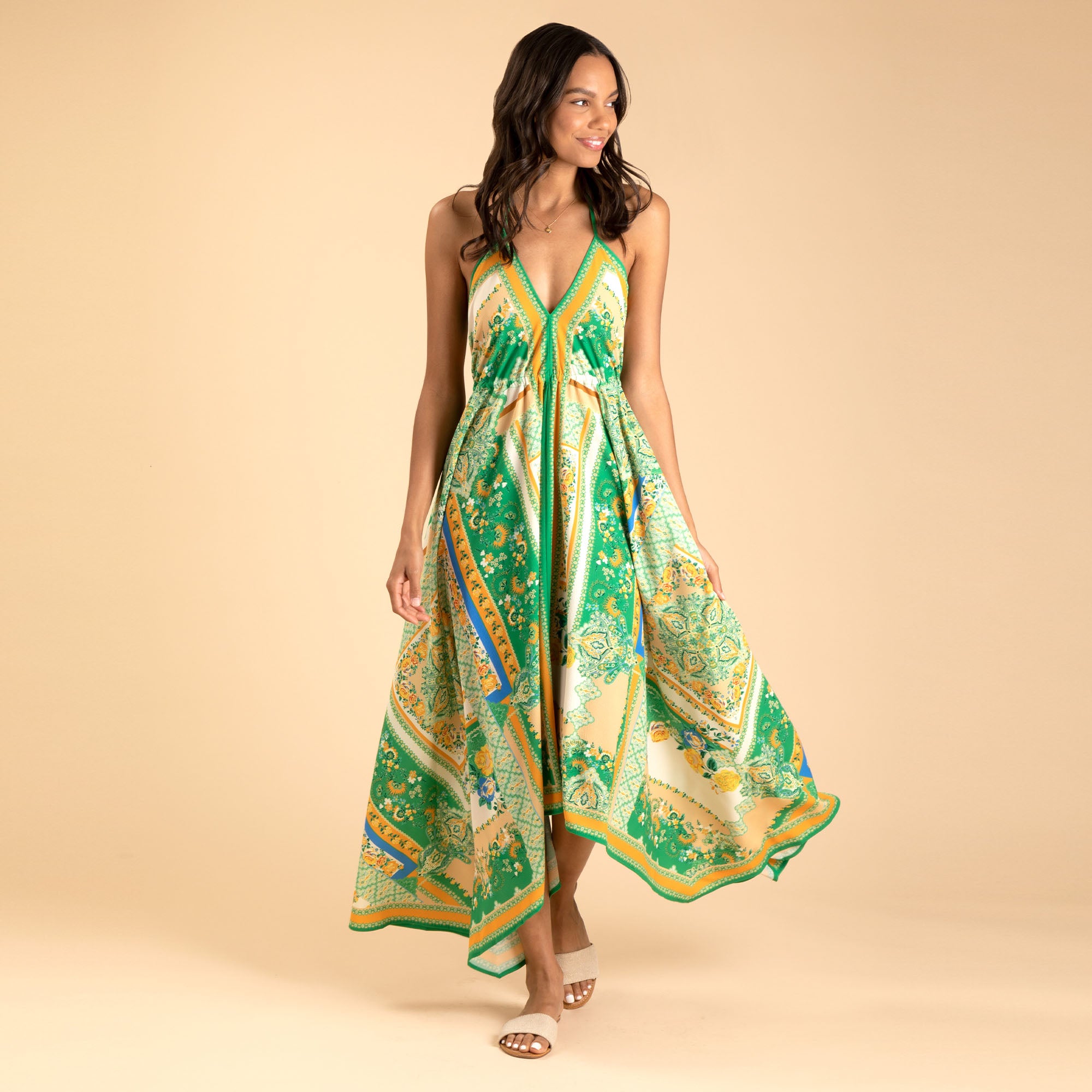Handkerchief Halter Midi Dress - M Handkerchief Halter Midi Dress - M
