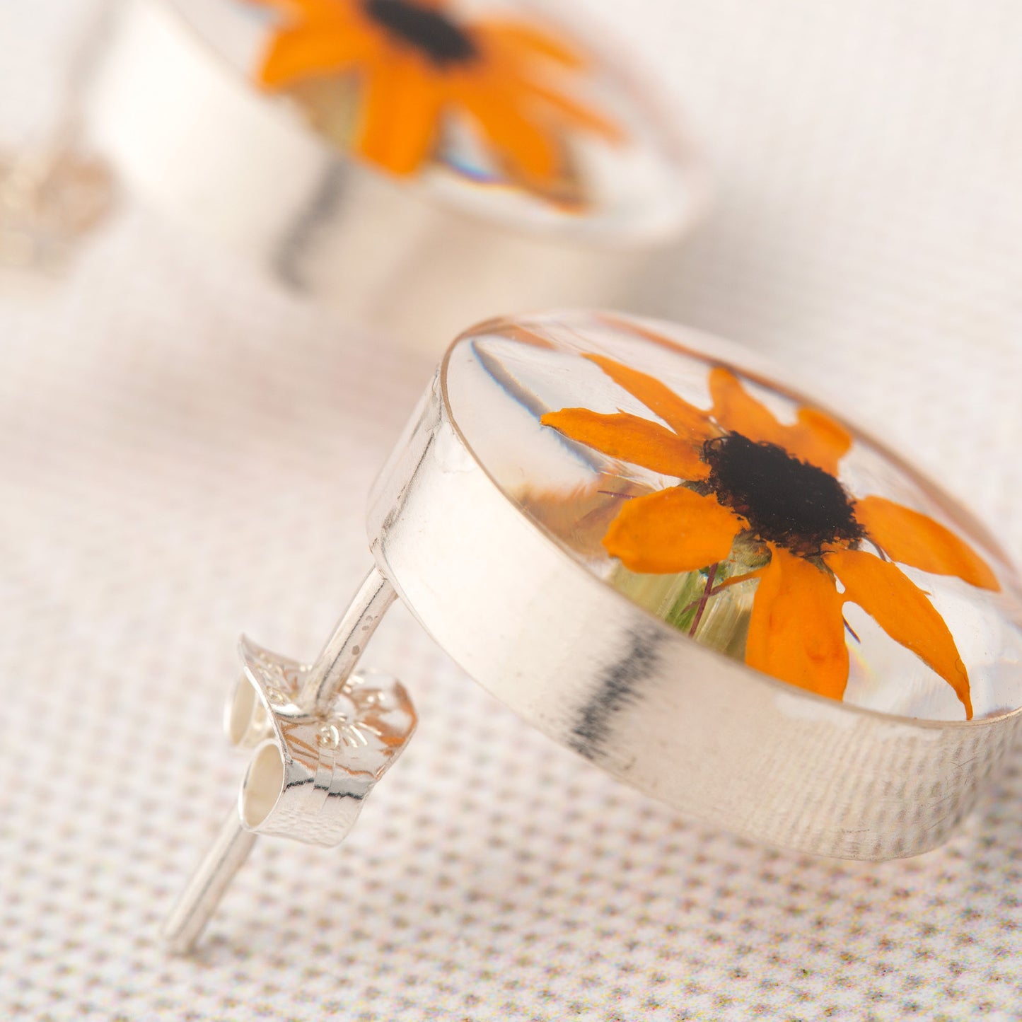 Real Sunflower & Sterling Post Earrings