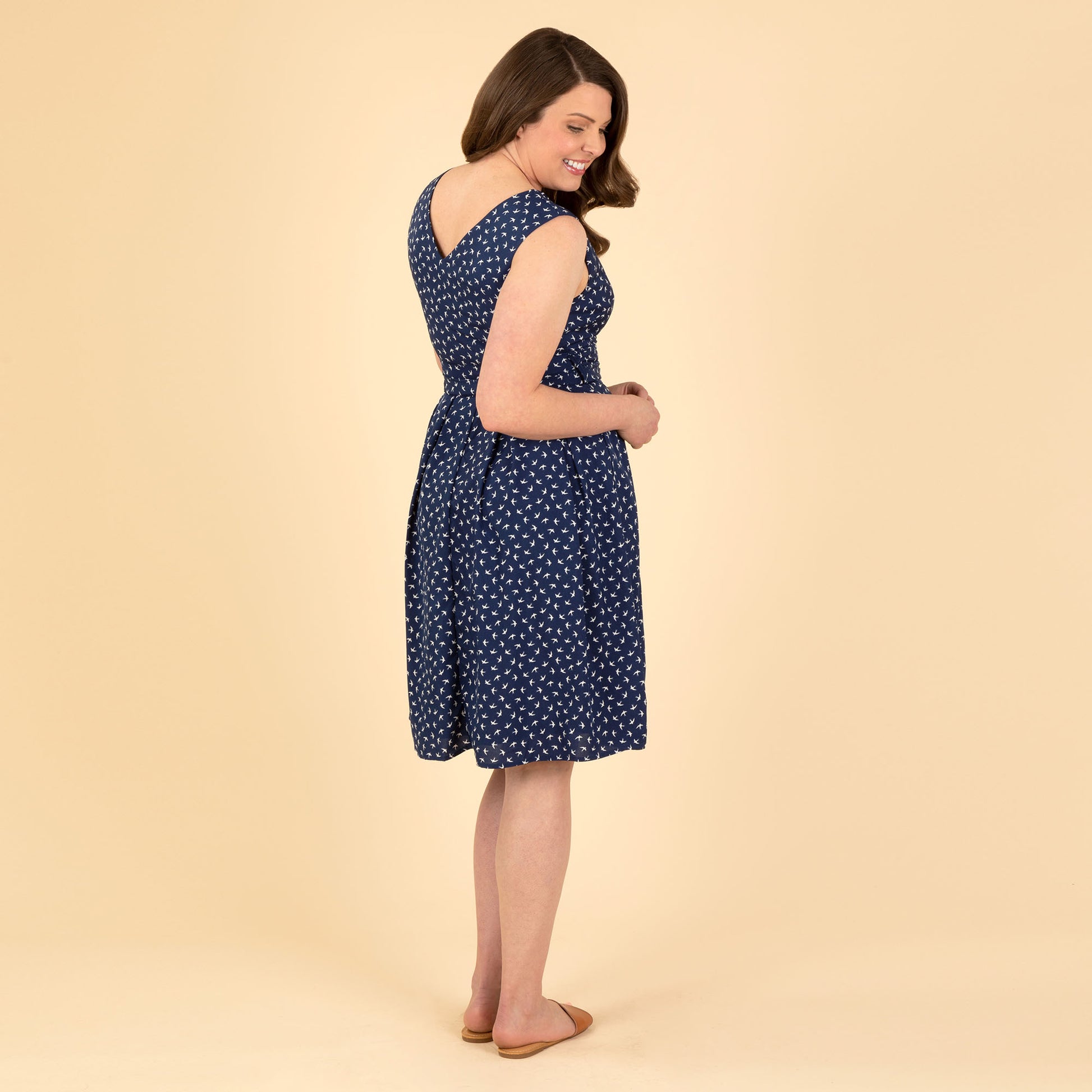 blue sleeveless wrap dress Sleeveless Wrap-Waist Midi Shirt Dress