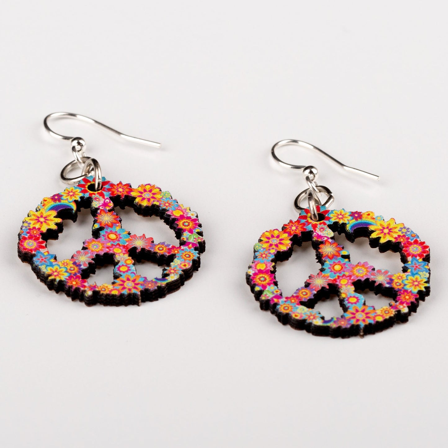 Blossom Wooden Peace Sign Earrings