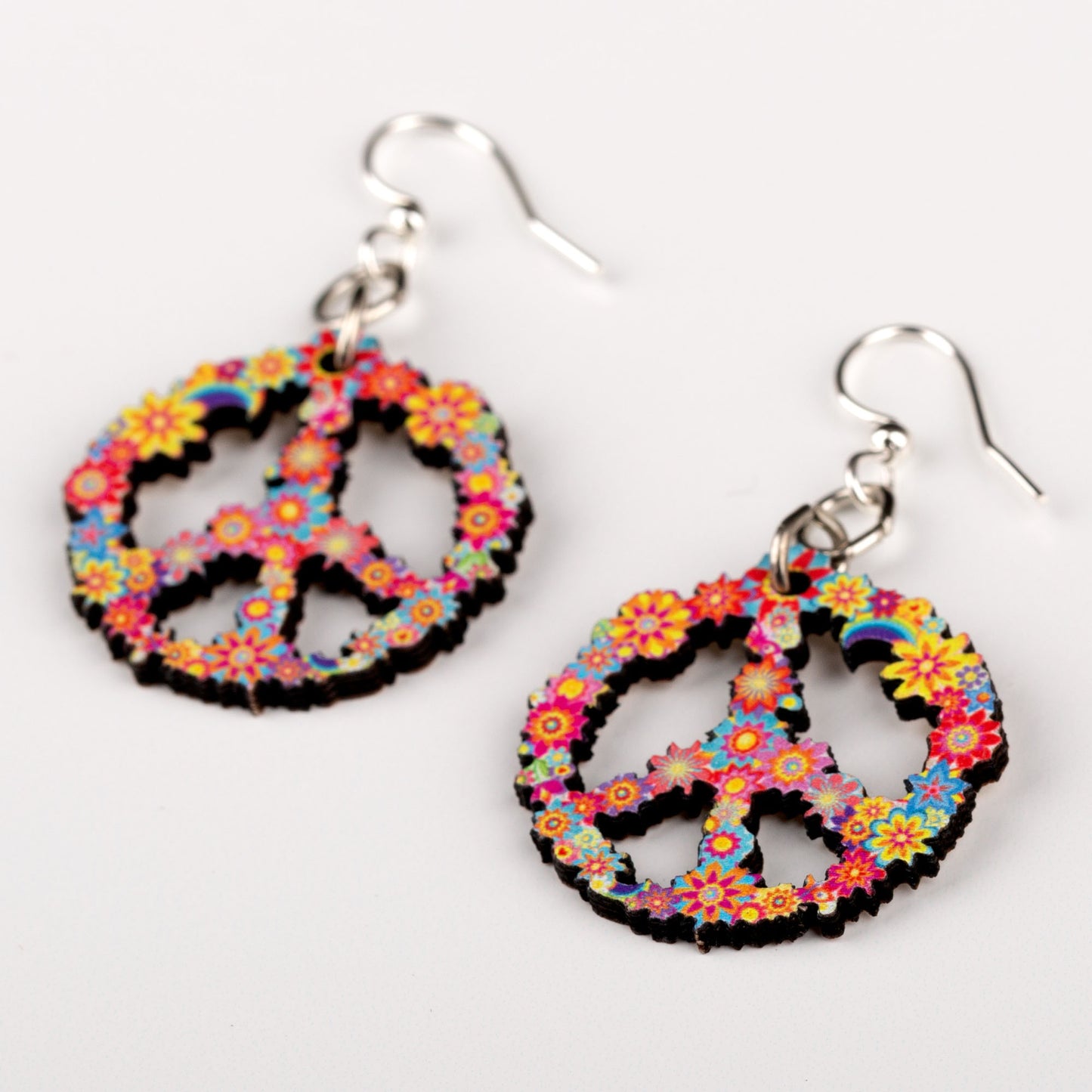 Blossom Wooden Peace Sign Earrings