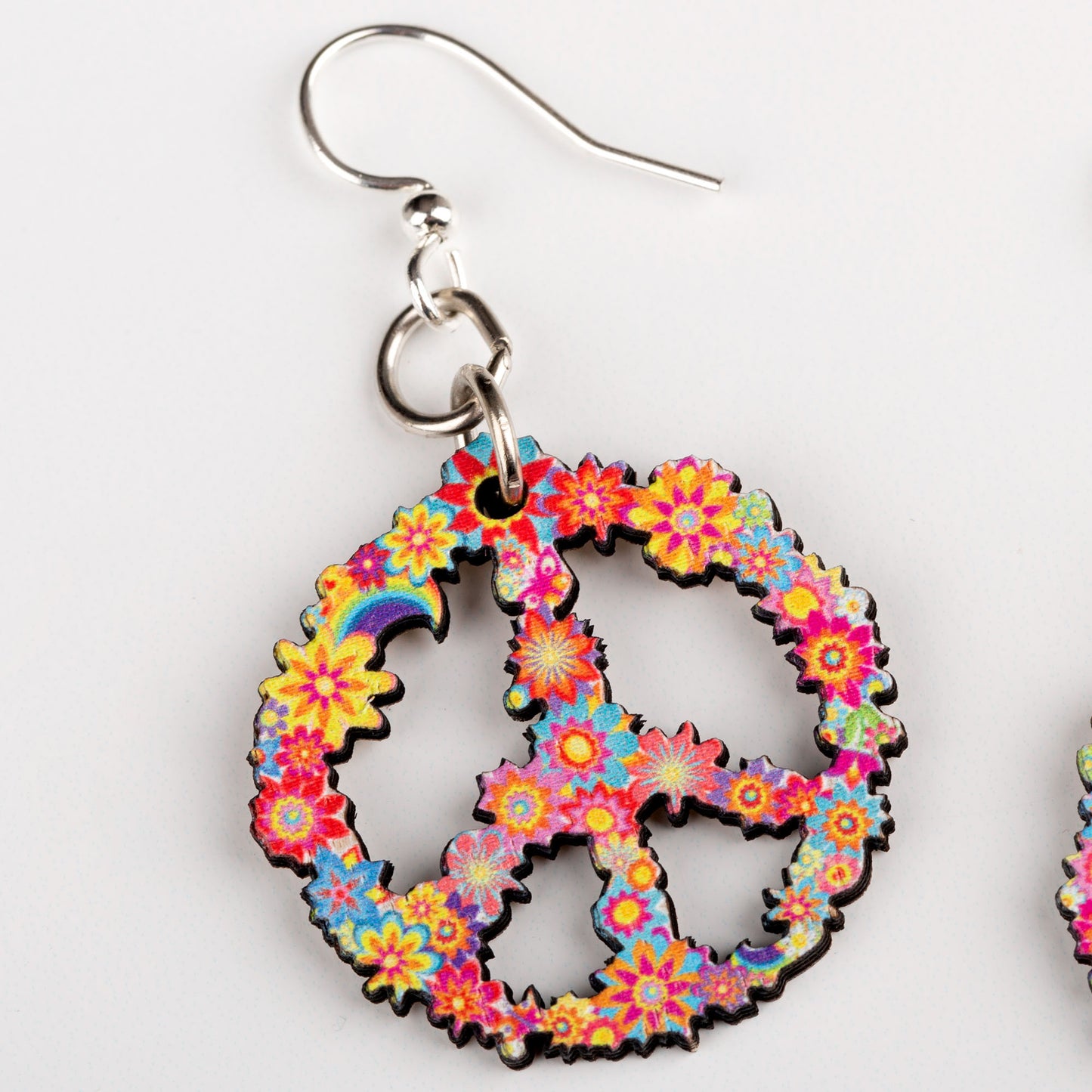 Blossom Wooden Peace Sign Earrings