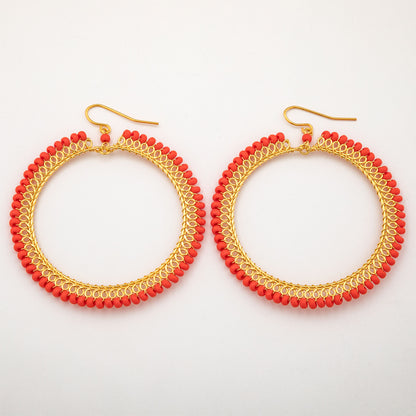 Beaded Gold-Plated Circle Earrings
