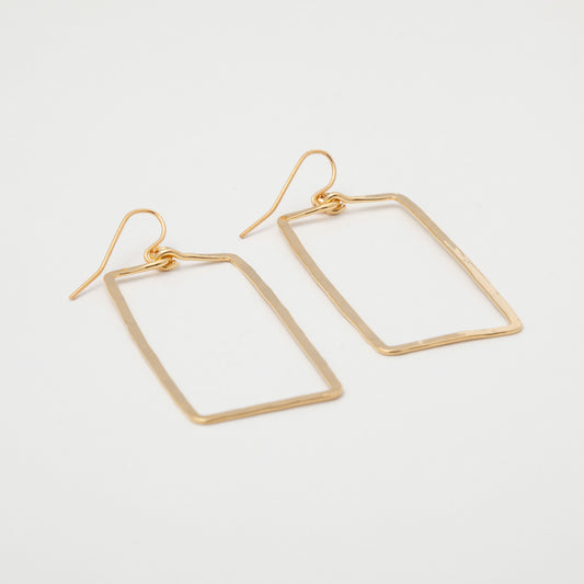 Elegant Golden Hammered Rectangle Earrings