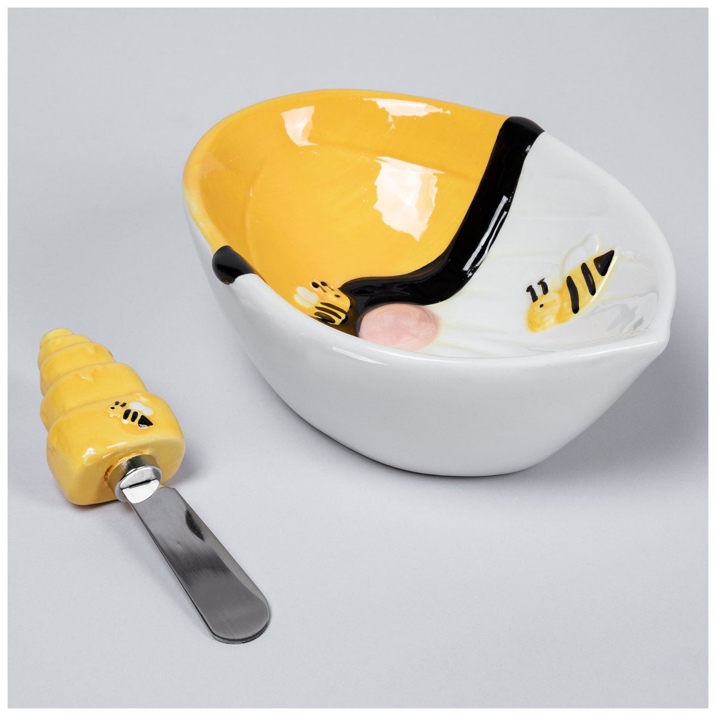 Bee Gnome Ceramic Bowl & Spreader Set