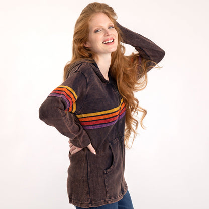 Rainbow Stripes Stone Washed Hooded Jacket