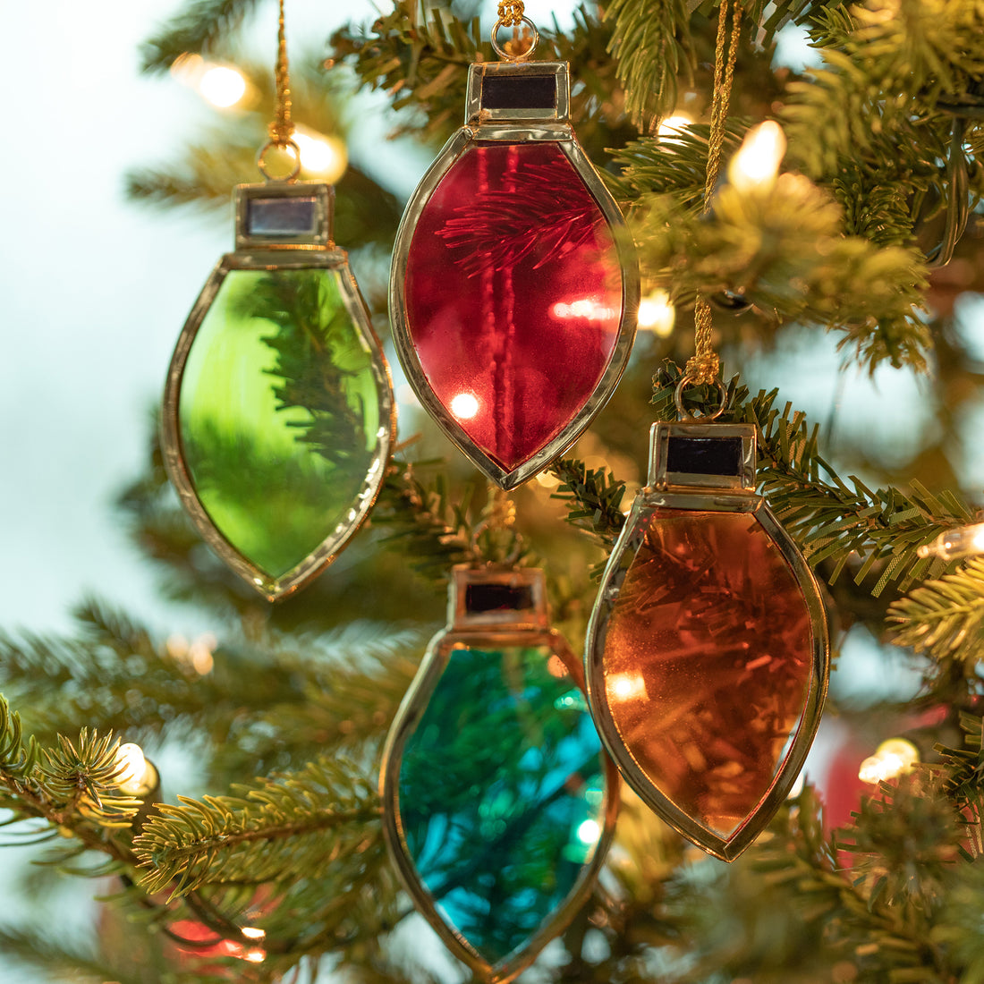 Christmas Bulbs Stained Glass Ornaments Set of 4 Handmade, Fair Tr — free download