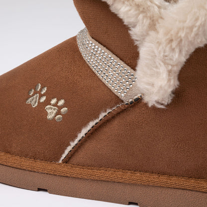 Paw Print Faux Suede Ankle Boots