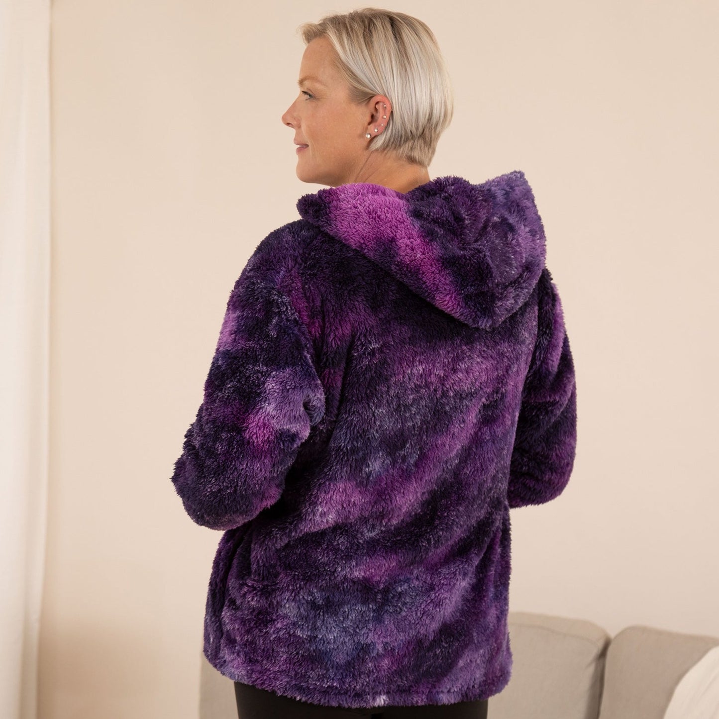 Purple Tie-Dye Fleece Hooded Jacket