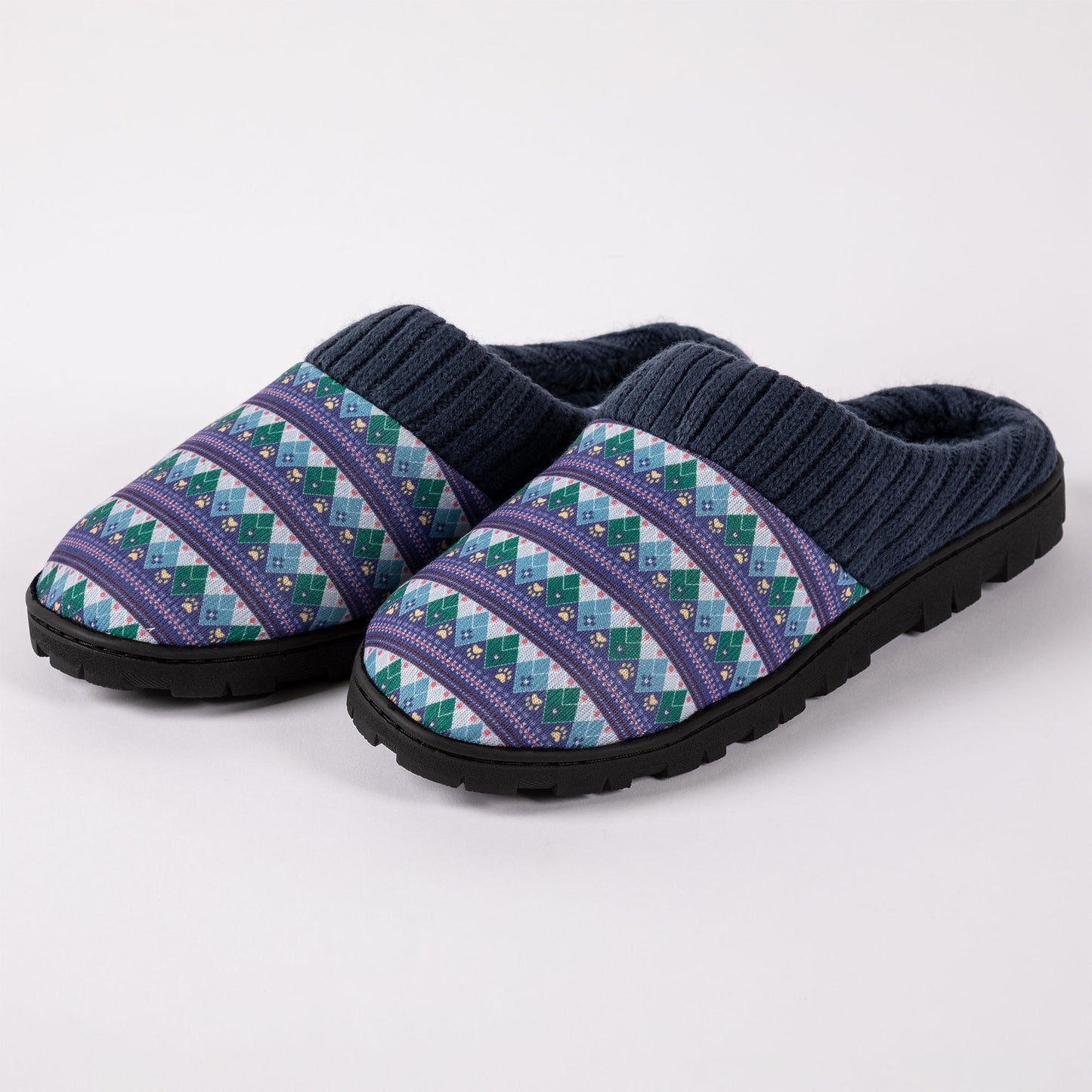 Nordic Paw Print Scuff Slippers