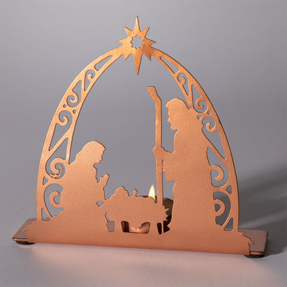 Rose Gold Nativity Tea Light Candle Holder