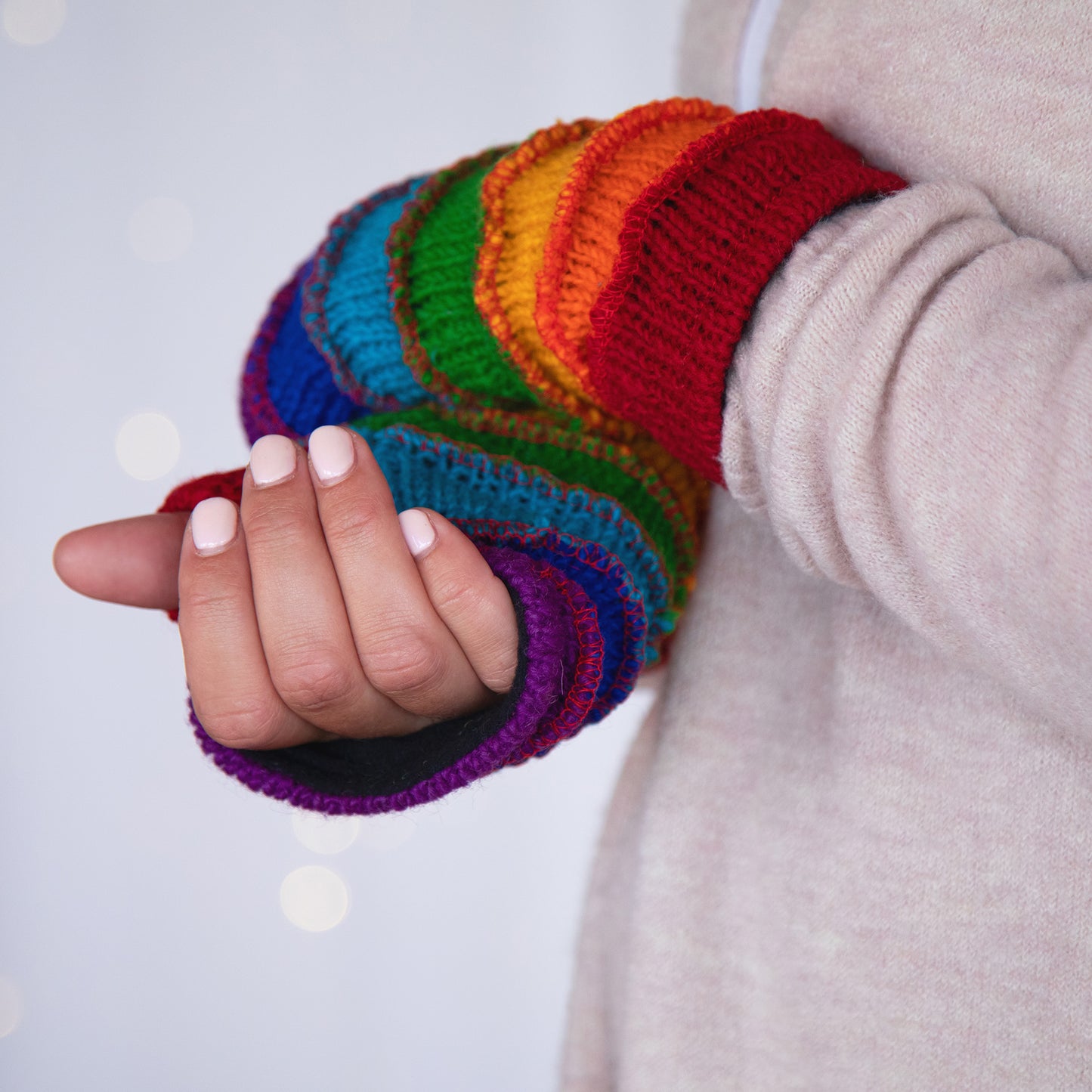 Hand Knit Rainbow Hand Warmers