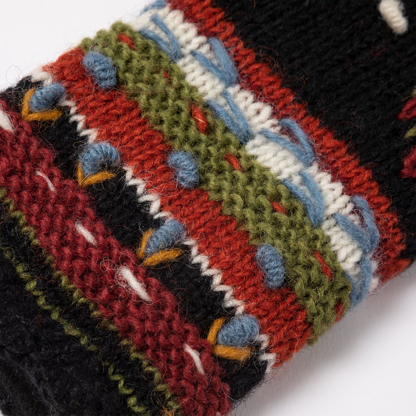 Hand Knit Floral Striped Fingerless Gloves