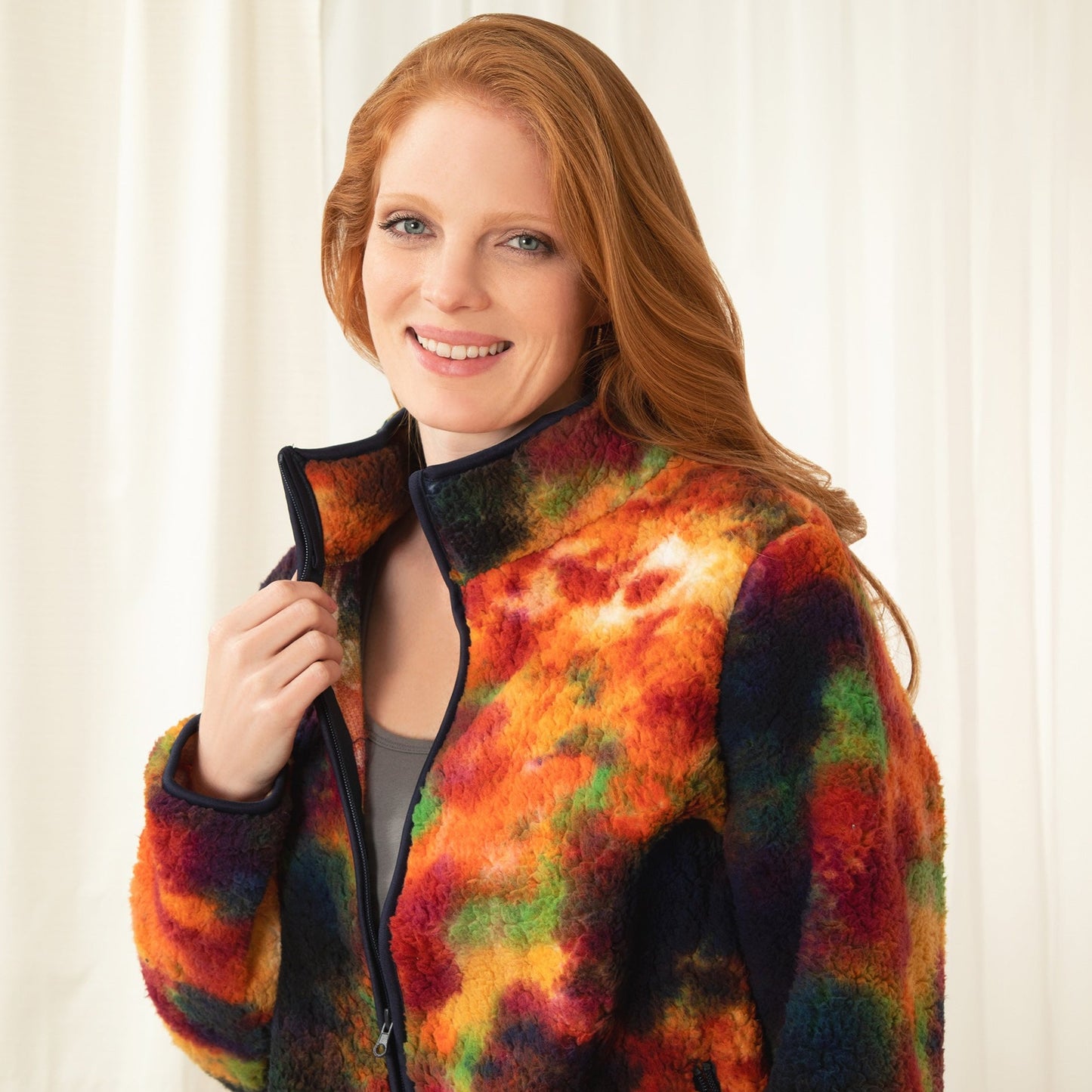 Rainbow Tie-Dye Plush Sherpa Fleece Jacket