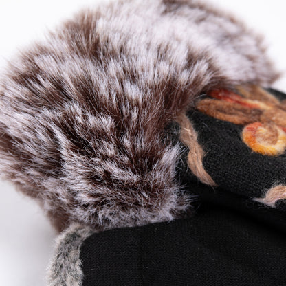 Faux Fur Embroidered Fingerless Gloves