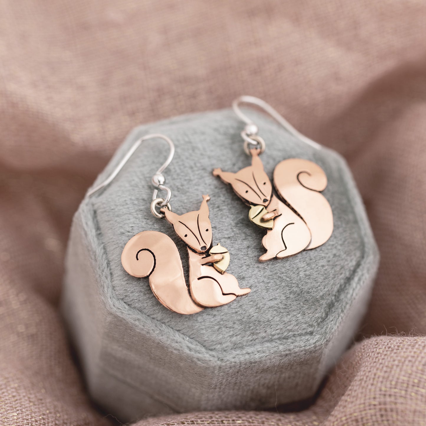 Squirrel & Acorn Mixed Metal Earrings