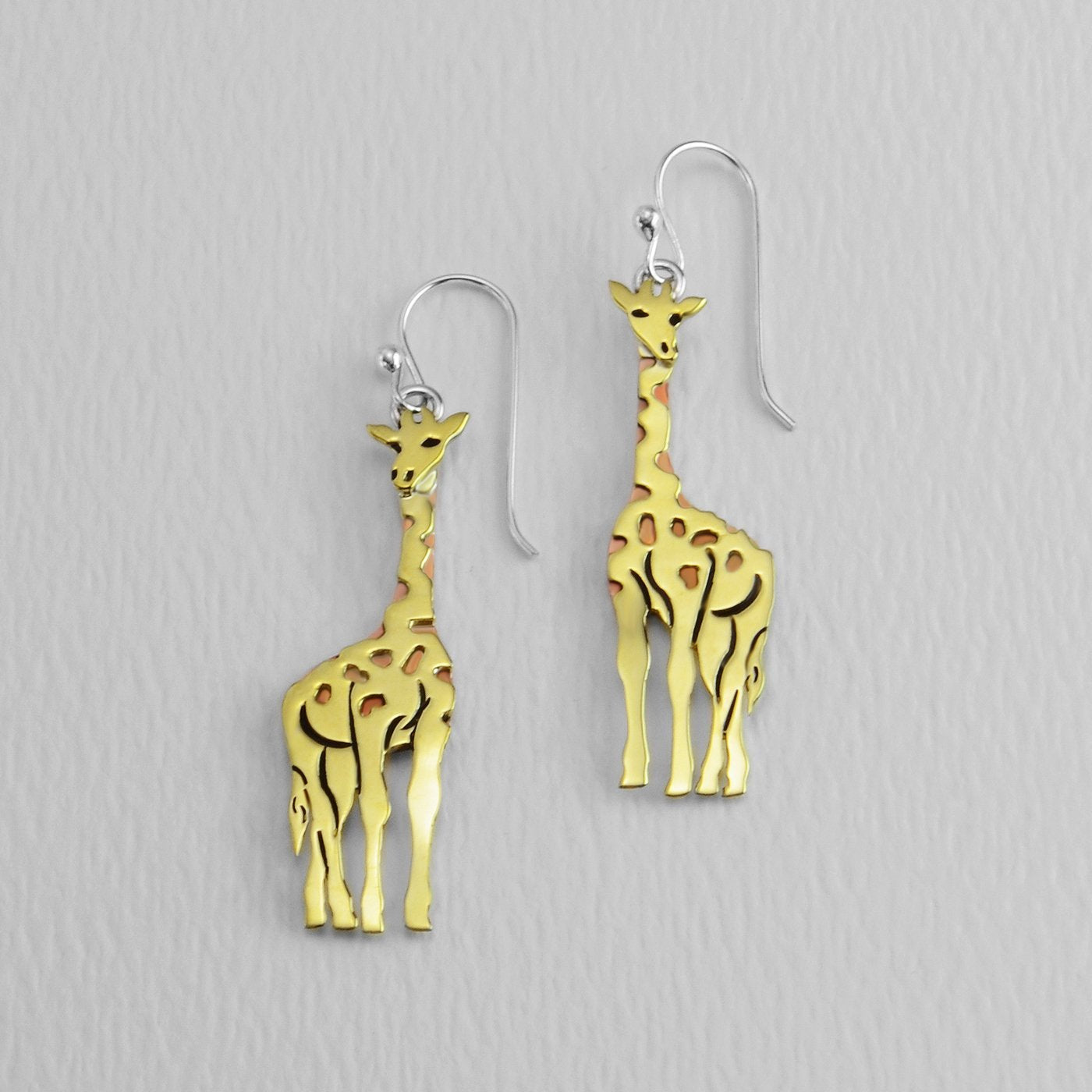 Giraffe Brass & Sterling Silver Wire Earrings