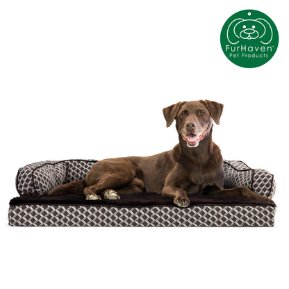 Plush & Patterned Comfy Couch Sofa-Style Pet Bed