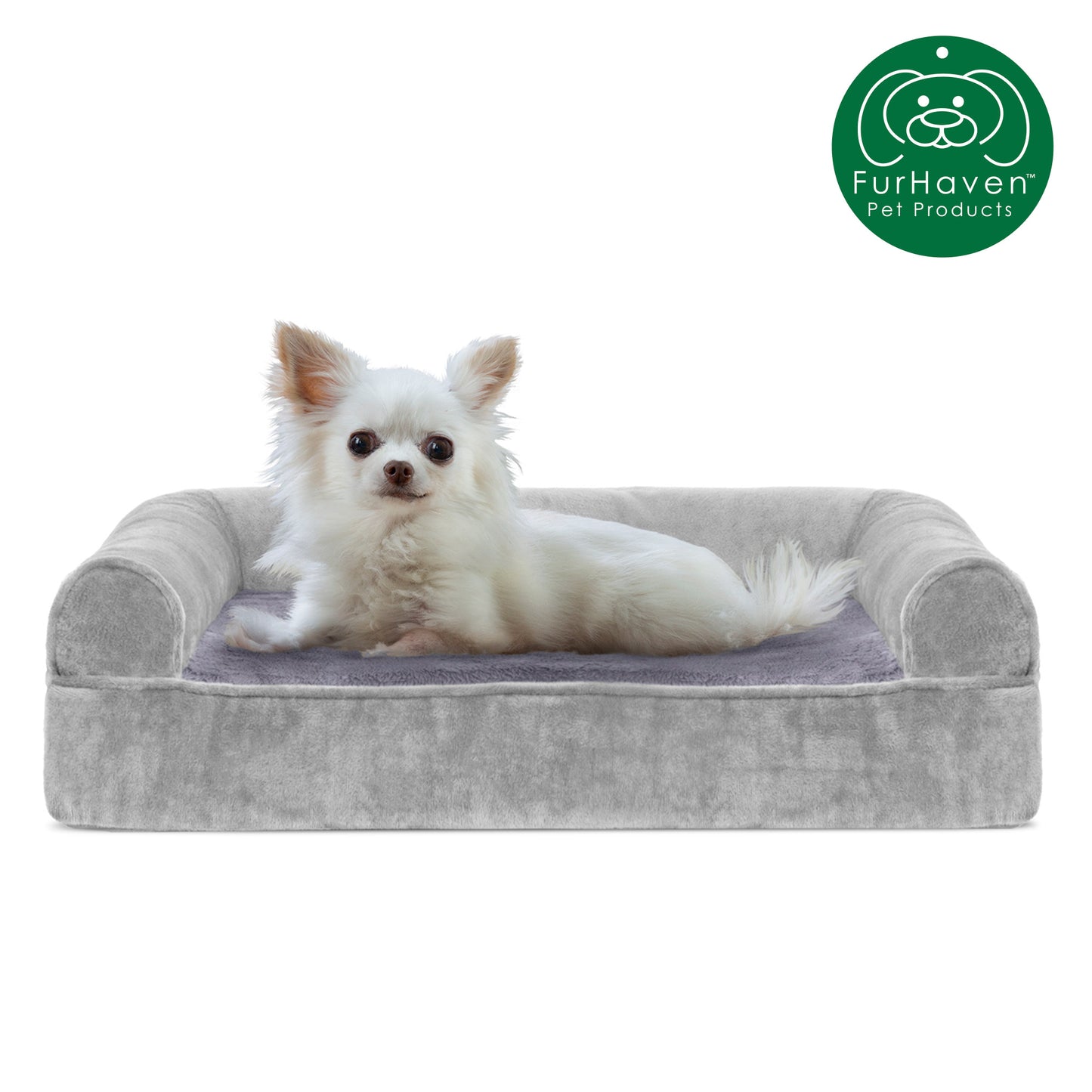 Memory Foam Faux Fur & Velvet Sofa-Style Pet Bed