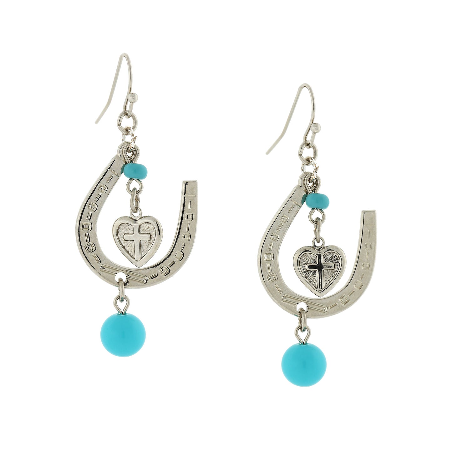 1928 Jewelry&reg; Silver-Tone Imitiation Turquoise Horseshoe And Suspended Heart Drop Earrings